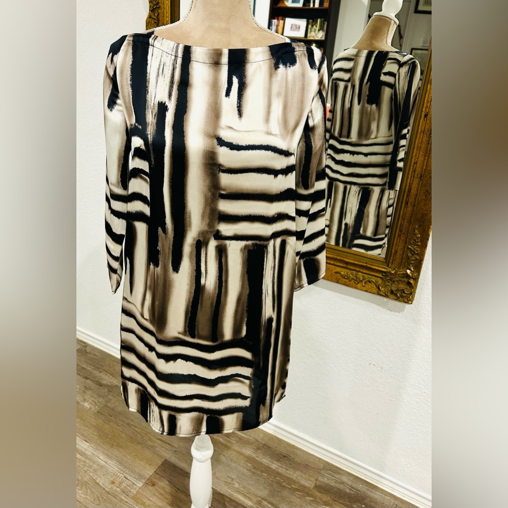 Anthropologie Esley Dress Sheath, neutral abstract print, 3/4 sleeves Size S